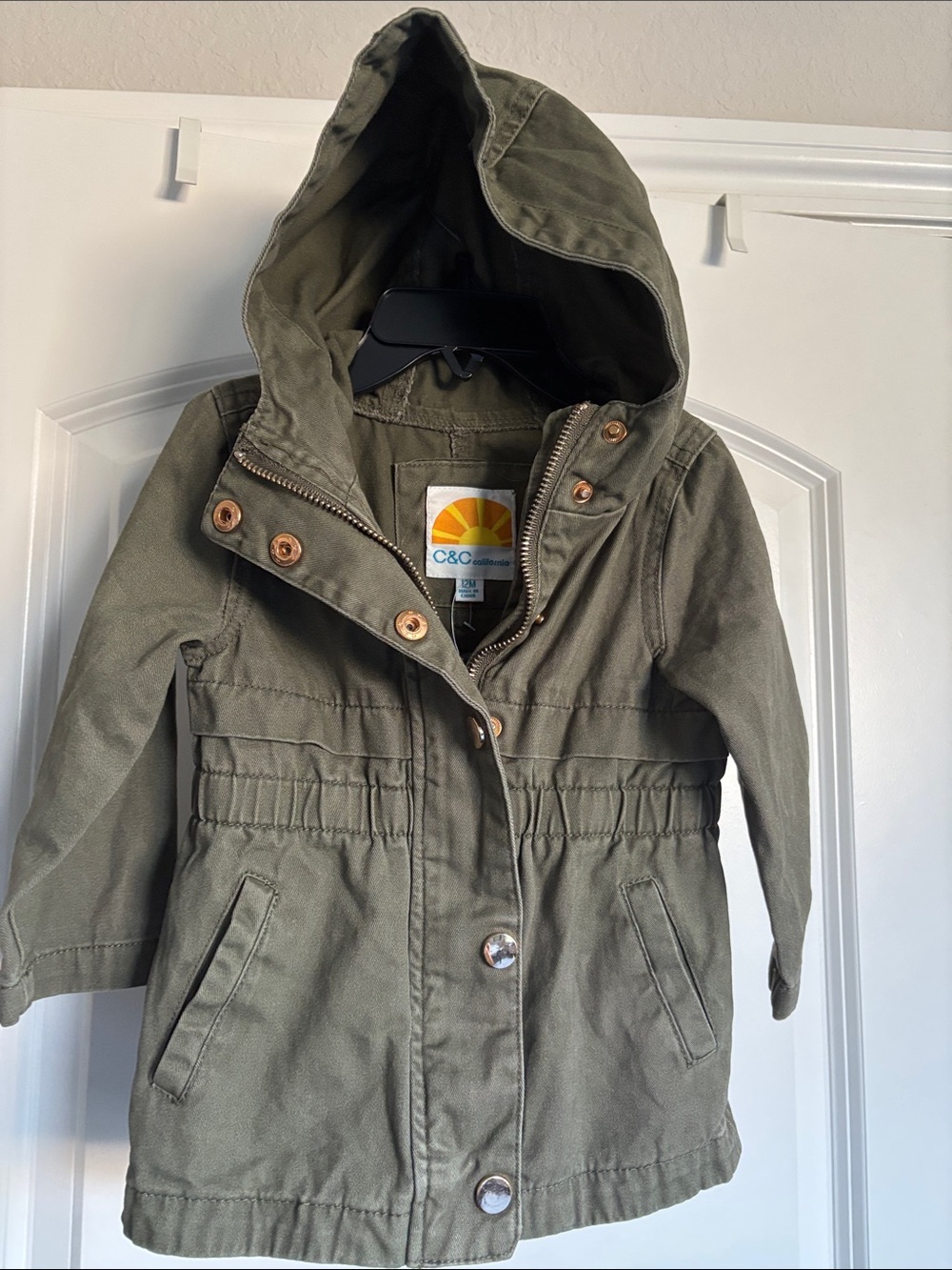 C&C California Olive Green Hooded Utility Coat with Snap Front